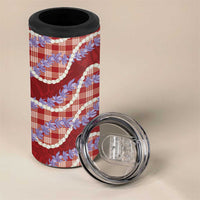 Red Hawaii Palaka Honohono Pikake 4 in 1 Can Cooler Tumbler Hawaiian Orchid Lei Polynesian Pattern LT14 - Polynesian Pride