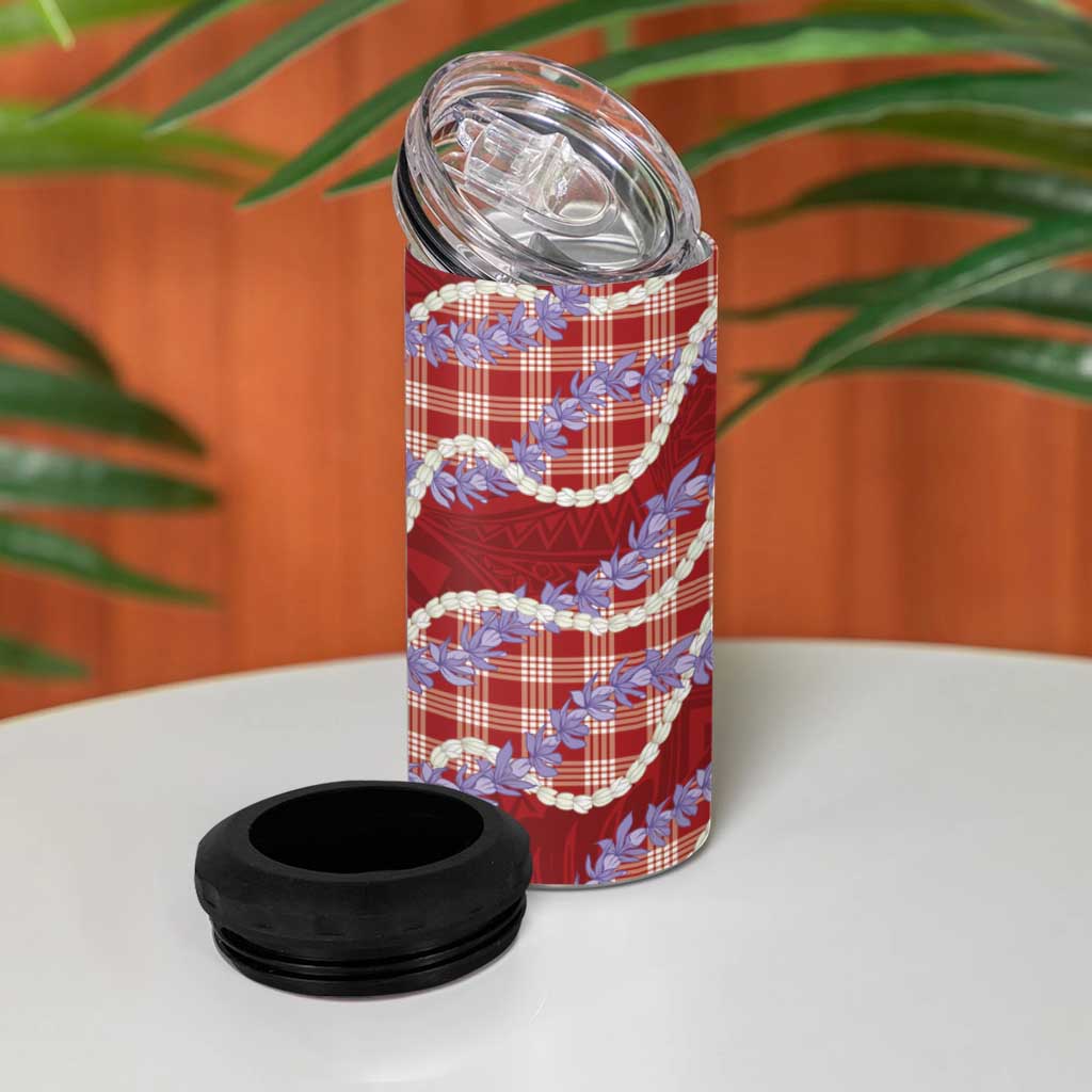 Red Hawaii Palaka Honohono Pikake 4 in 1 Can Cooler Tumbler Hawaiian Orchid Lei Polynesian Pattern LT14 - Polynesian Pride