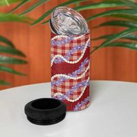 Red Hawaii Palaka Honohono Pikake 4 in 1 Can Cooler Tumbler Hawaiian Orchid Lei Polynesian Pattern LT14 - Polynesian Pride