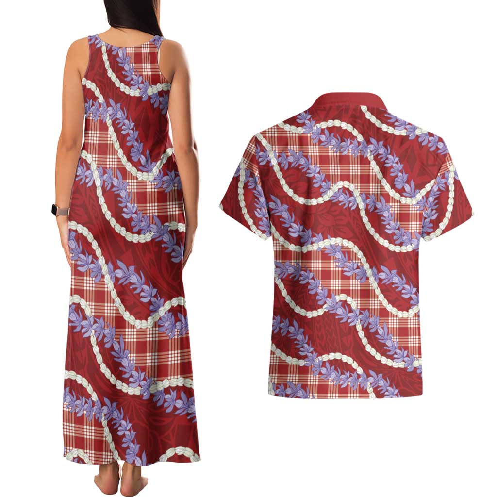 Red Hawaii Palaka Honohono Pikake Couples Matching Tank Maxi Dress and Hawaiian Shirt Hawaiian Orchid Lei Polynesian Pattern LT14 - Polynesian Pride