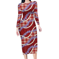 Red Hawaii Palaka Honohono Pikake Family Matching Long Sleeve Bodycon Dress and Hawaiian Shirt Hawaiian Orchid Lei Polynesian Pattern LT14 Red - Polynesian Pride