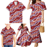 Red Hawaii Palaka Honohono Pikake Family Matching Mermaid Dress and Hawaiian Shirt Hawaiian Orchid Lei Polynesian Pattern LT14 - Polynesian Pride