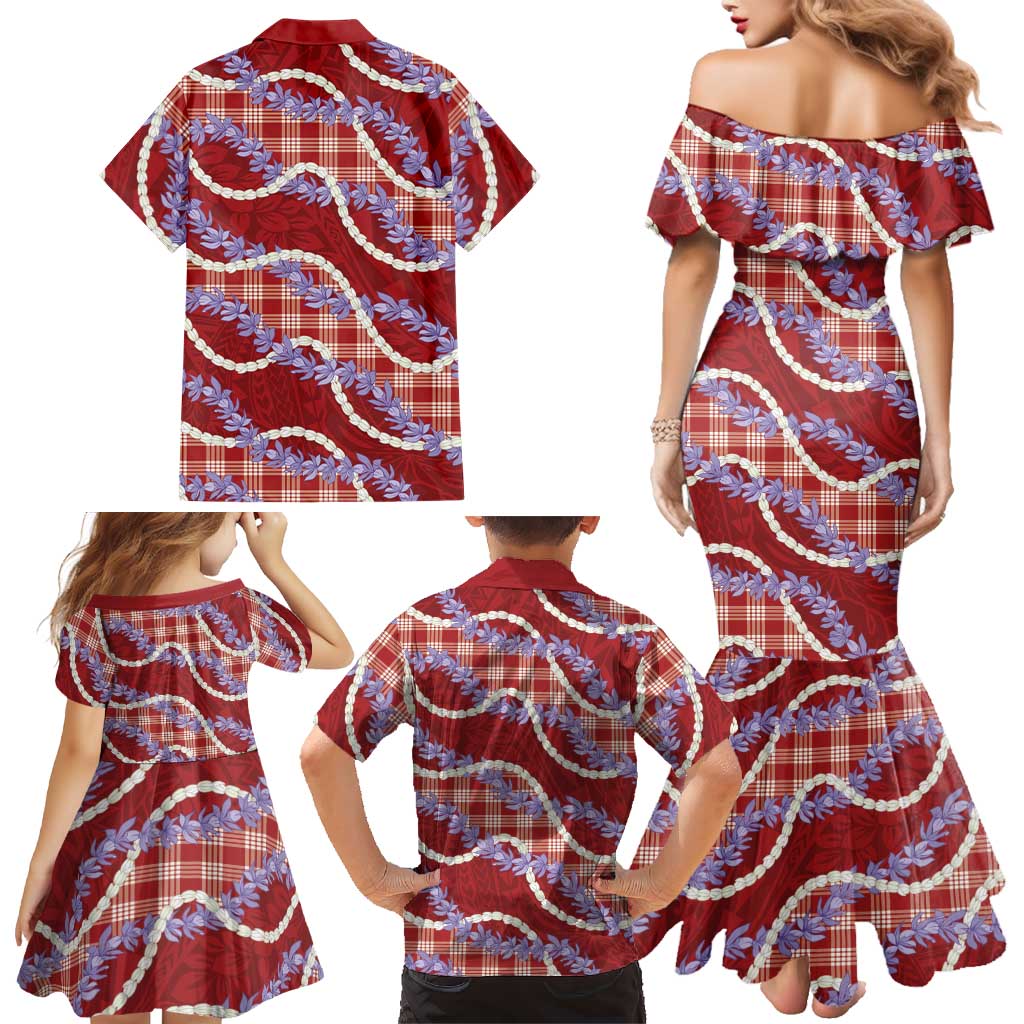 Red Hawaii Palaka Honohono Pikake Family Matching Mermaid Dress and Hawaiian Shirt Hawaiian Orchid Lei Polynesian Pattern LT14 - Polynesian Pride