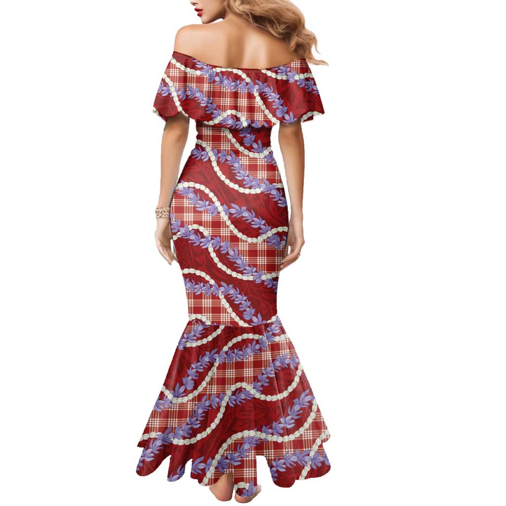 Red Hawaii Palaka Honohono Pikake Family Matching Mermaid Dress and Hawaiian Shirt Hawaiian Orchid Lei Polynesian Pattern LT14 - Polynesian Pride