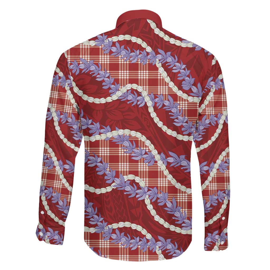 Red Hawaii Palaka Honohono Pikake Family Matching Off The Shoulder Long Sleeve Dress and Hawaiian Shirt Hawaiian Orchid Lei Polynesian Pattern LT14 - Polynesian Pride