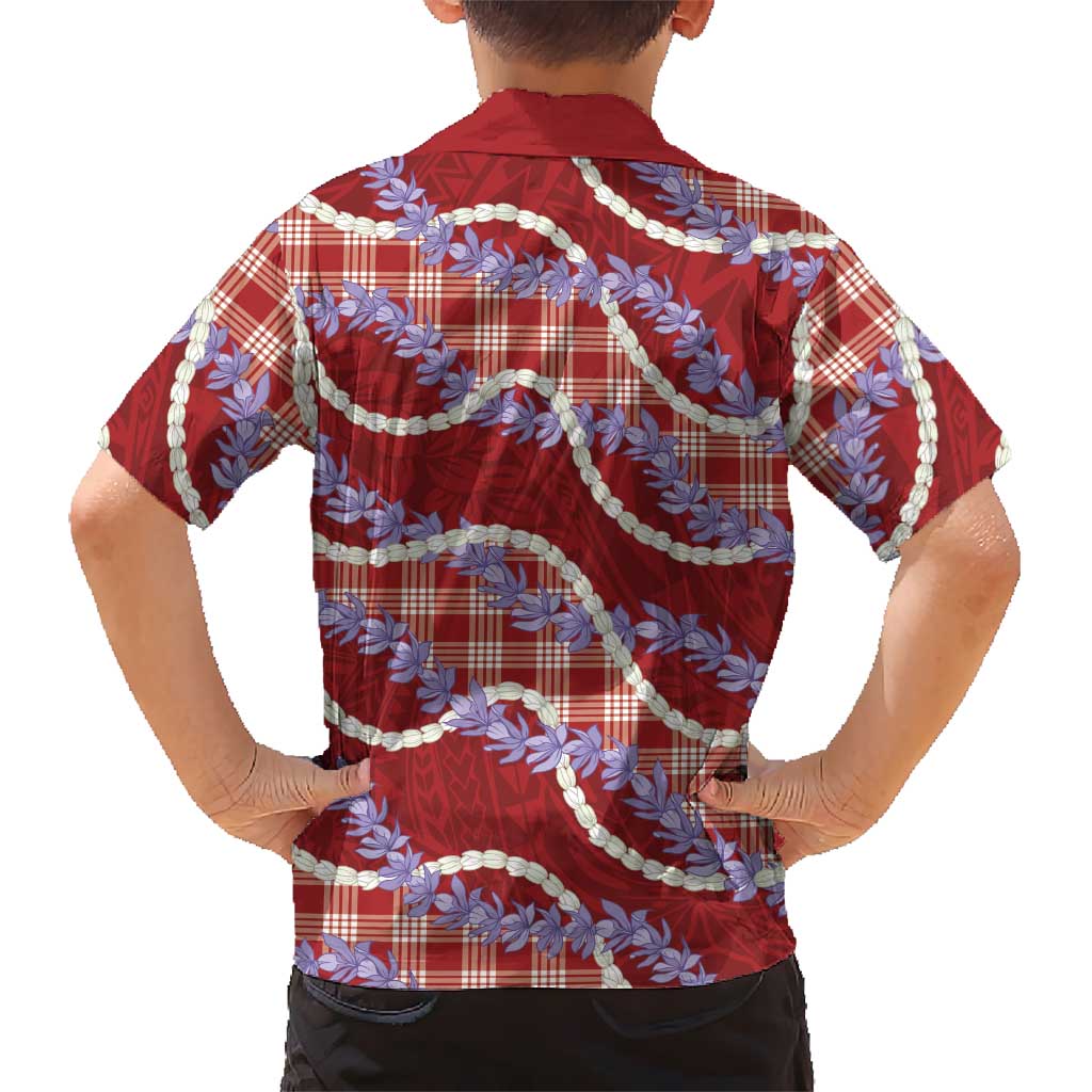 Red Hawaii Palaka Honohono Pikake Family Matching Off Shoulder Short Dress and Hawaiian Shirt Hawaiian Orchid Lei Polynesian Pattern LT14 - Polynesian Pride