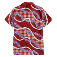 Red Hawaii Palaka Honohono Pikake Family Matching Off Shoulder Short Dress and Hawaiian Shirt Hawaiian Orchid Lei Polynesian Pattern LT14 - Polynesian Pride