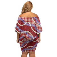 Red Hawaii Palaka Honohono Pikake Family Matching Off Shoulder Short Dress and Hawaiian Shirt Hawaiian Orchid Lei Polynesian Pattern LT14 - Polynesian Pride