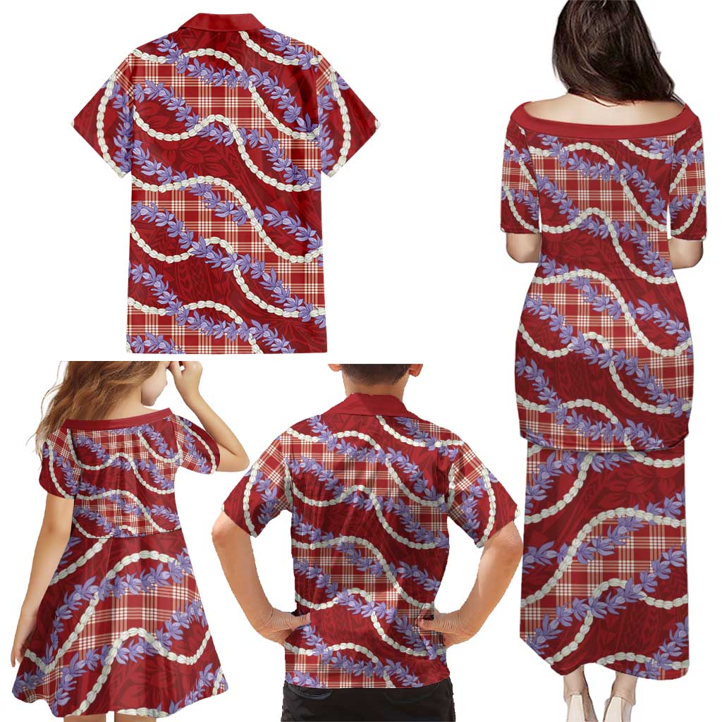 Red Hawaii Palaka Honohono Pikake Family Matching Puletasi and Hawaiian Shirt Hawaiian Orchid Lei Polynesian Pattern LT14 - Polynesian Pride