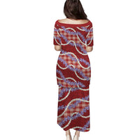 Red Hawaii Palaka Honohono Pikake Family Matching Puletasi and Hawaiian Shirt Hawaiian Orchid Lei Polynesian Pattern LT14 - Polynesian Pride