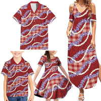 Red Hawaii Palaka Honohono Pikake Family Matching Summer Maxi Dress and Hawaiian Shirt Hawaiian Orchid Lei Polynesian Pattern LT14 - Polynesian Pride