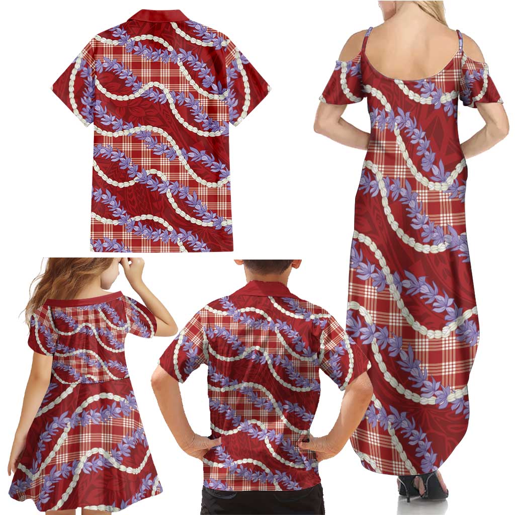 Red Hawaii Palaka Honohono Pikake Family Matching Summer Maxi Dress and Hawaiian Shirt Hawaiian Orchid Lei Polynesian Pattern LT14 - Polynesian Pride