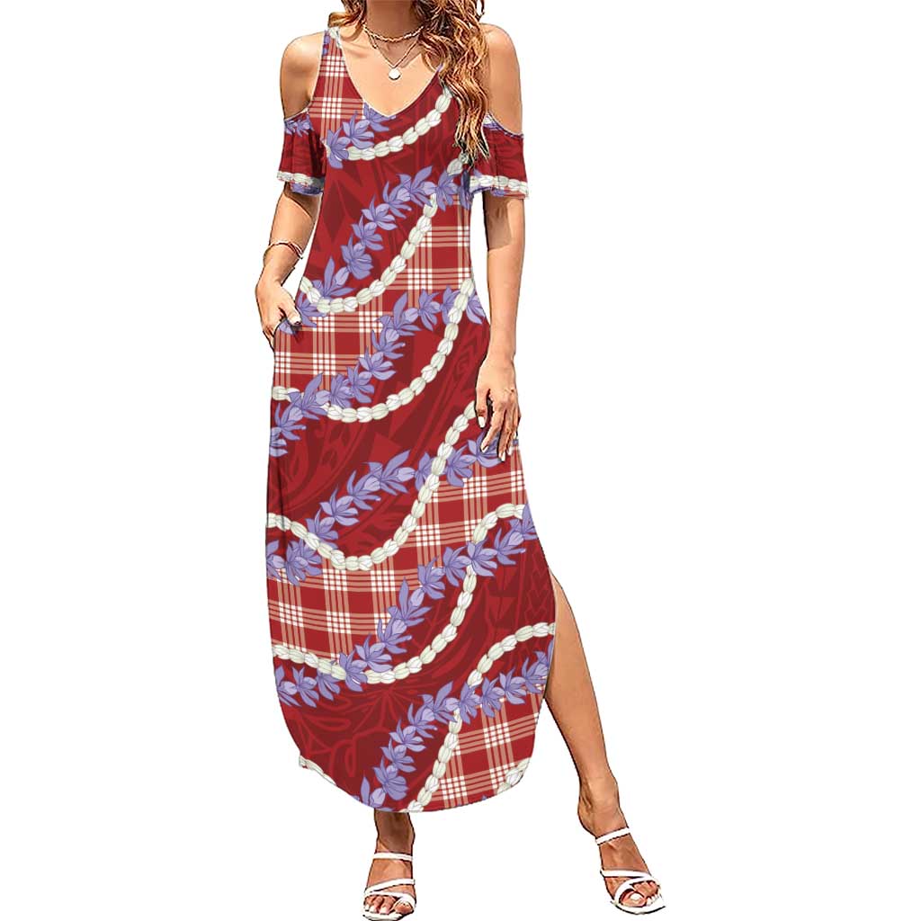 Red Hawaii Palaka Honohono Pikake Family Matching Summer Maxi Dress and Hawaiian Shirt Hawaiian Orchid Lei Polynesian Pattern LT14 Red - Polynesian Pride
