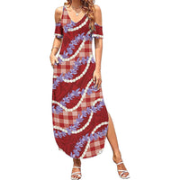 Red Hawaii Palaka Honohono Pikake Family Matching Summer Maxi Dress and Hawaiian Shirt Hawaiian Orchid Lei Polynesian Pattern LT14 Red - Polynesian Pride