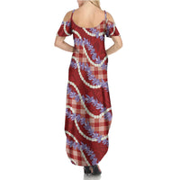 Red Hawaii Palaka Honohono Pikake Family Matching Summer Maxi Dress and Hawaiian Shirt Hawaiian Orchid Lei Polynesian Pattern LT14 - Polynesian Pride