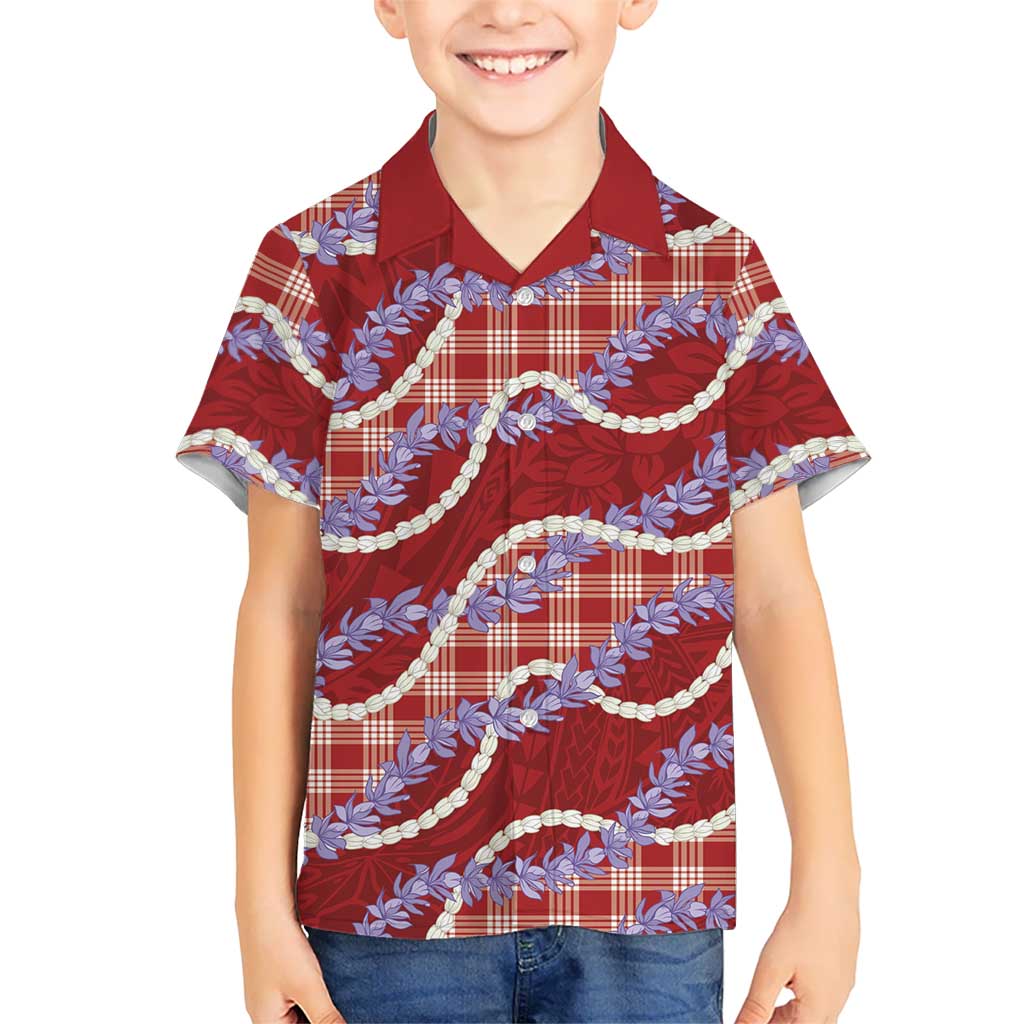 Red Hawaii Palaka Honohono Pikake Family Matching Tank Maxi Dress and Hawaiian Shirt Hawaiian Orchid Lei Polynesian Pattern LT14 - Polynesian Pride