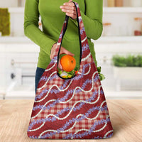 Red Hawaii Palaka Honohono Pikake Grocery Bag Hawaiian Orchid Lei Polynesian Pattern - Polynesian Pride