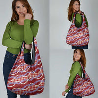 Red Hawaii Palaka Honohono Pikake Grocery Bag Hawaiian Orchid Lei Polynesian Pattern - Polynesian Pride