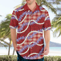 Red Hawaii Palaka Honohono Pikake Hawaiian Shirt Hawaiian Orchid Lei Polynesian Pattern - Polynesian Pride