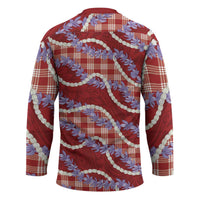 Red Hawaii Palaka Honohono Pikake Hockey Jersey Hawaiian Orchid Lei Polynesian Pattern - Polynesian Pride