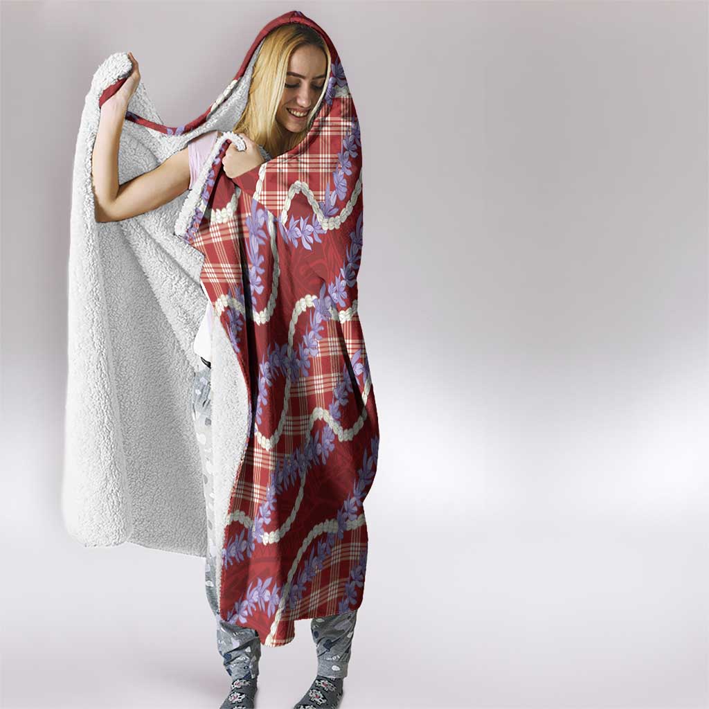 Red Hawaii Palaka Honohono Pikake Hooded Blanket Hawaiian Orchid Lei Polynesian Pattern - Polynesian Pride
