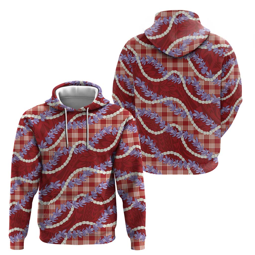 Red Hawaii Palaka Honohono Pikake Hoodie Hawaiian Orchid Lei Polynesian Pattern - Polynesian Pride