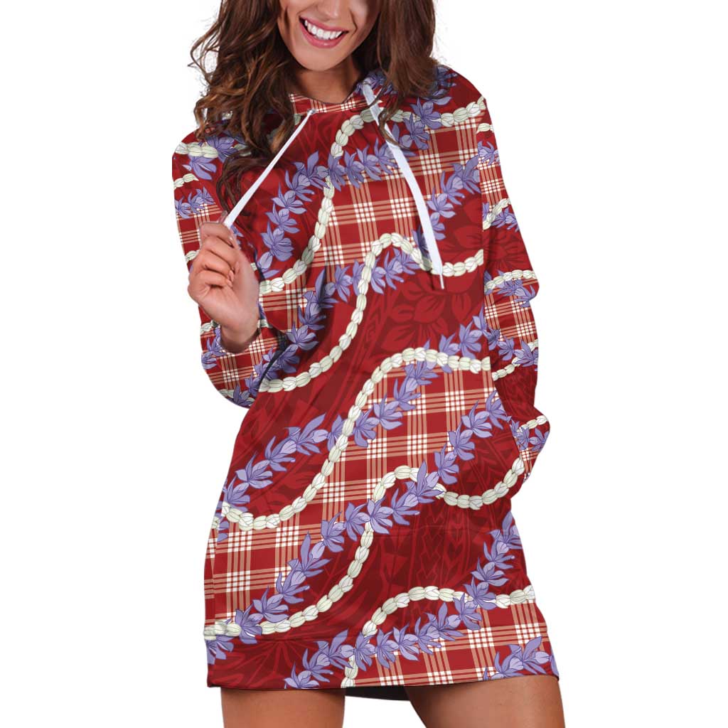 Red Hawaii Palaka Honohono Pikake Hoodie Dress Hawaiian Orchid Lei Polynesian Pattern LT14 Red - Polynesian Pride