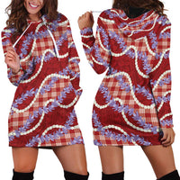 Red Hawaii Palaka Honohono Pikake Hoodie Dress Hawaiian Orchid Lei Polynesian Pattern LT14 - Polynesian Pride