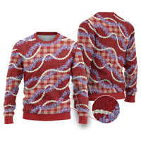 Red Hawaii Palaka Honohono Pikake Ugly Christmas Sweater Hawaiian Orchid Lei Polynesian Pattern - Polynesian Pride