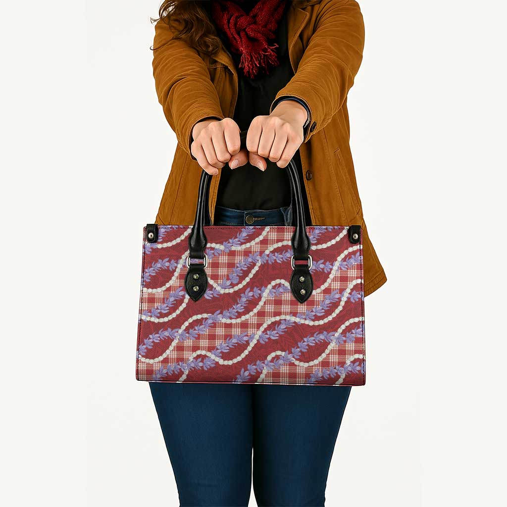 Red Hawaii Palaka Honohono Pikake Leather Bag Hawaiian Orchid Lei Polynesian Pattern - Polynesian Pride