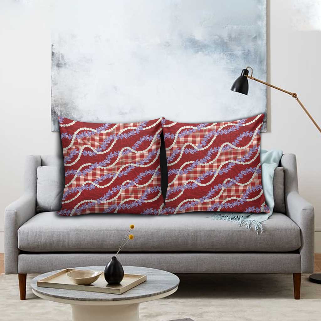 Red Hawaii Palaka Honohono Pikake Pillow Cover Hawaiian Orchid Lei Polynesian Pattern - Polynesian Pride