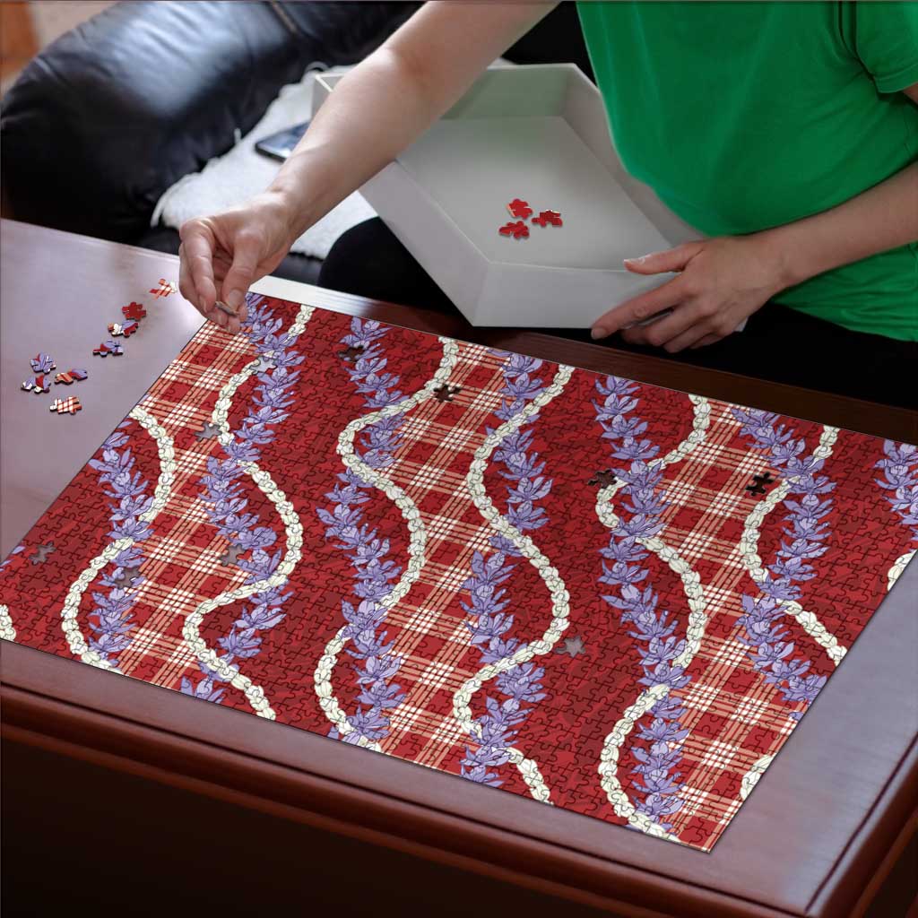 Red Hawaii Palaka Honohono Pikake Puzzle Hawaiian Orchid Lei Polynesian Pattern LT14 - Polynesian Pride