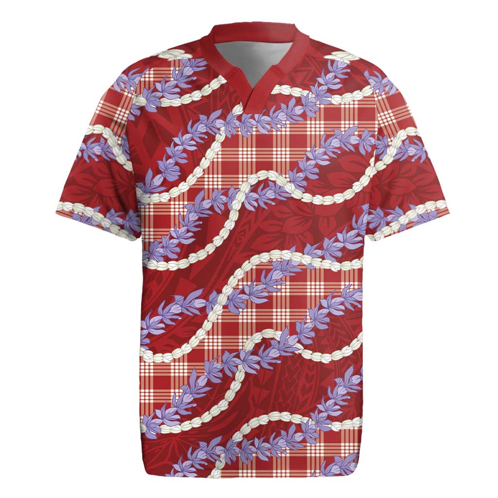Red Hawaii Palaka Honohono Pikake Rugby Jersey Hawaiian Orchid Lei Polynesian Pattern - Polynesian Pride