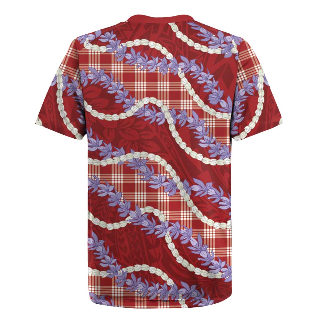 Red Hawaii Palaka Honohono Pikake Rugby Jersey Hawaiian Orchid Lei Polynesian Pattern - Polynesian Pride