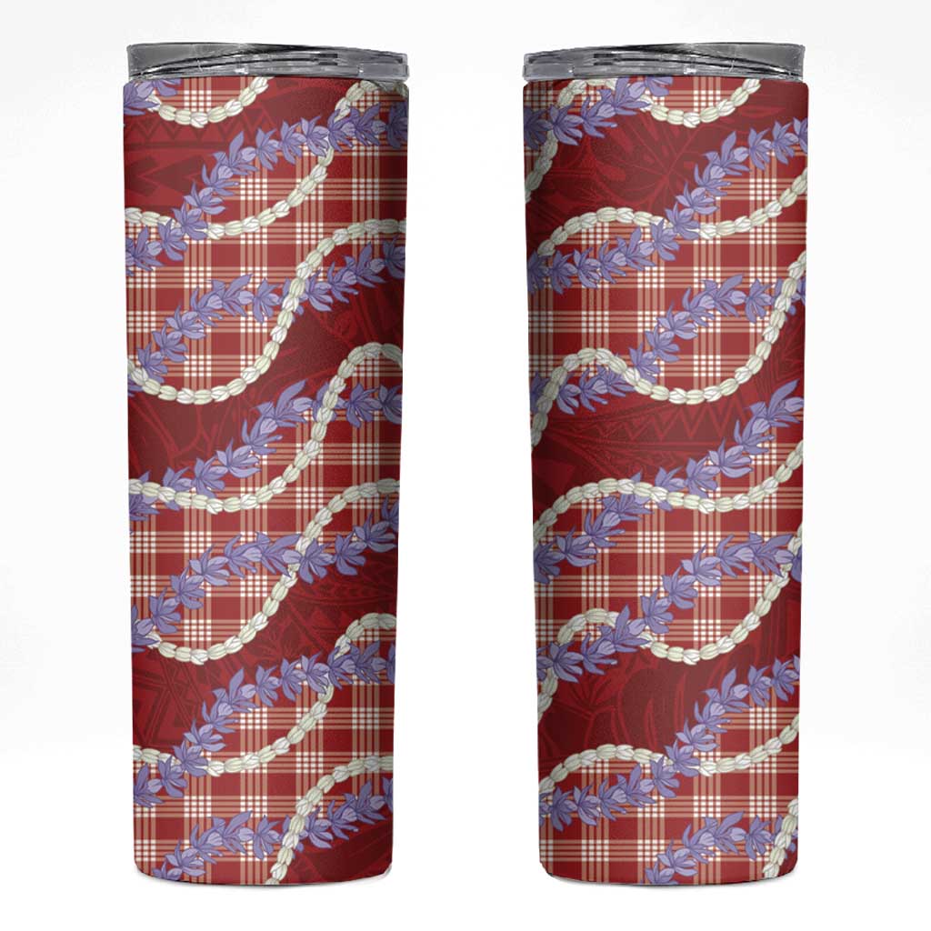 Red Hawaii Palaka Honohono Pikake Skinny Tumbler Hawaiian Orchid Lei Polynesian Pattern LT14 Red - Polynesian Pride