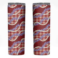 Red Hawaii Palaka Honohono Pikake Skinny Tumbler Hawaiian Orchid Lei Polynesian Pattern LT14 Red - Polynesian Pride