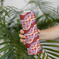 Red Hawaii Palaka Honohono Pikake Skinny Tumbler Hawaiian Orchid Lei Polynesian Pattern LT14 - Polynesian Pride