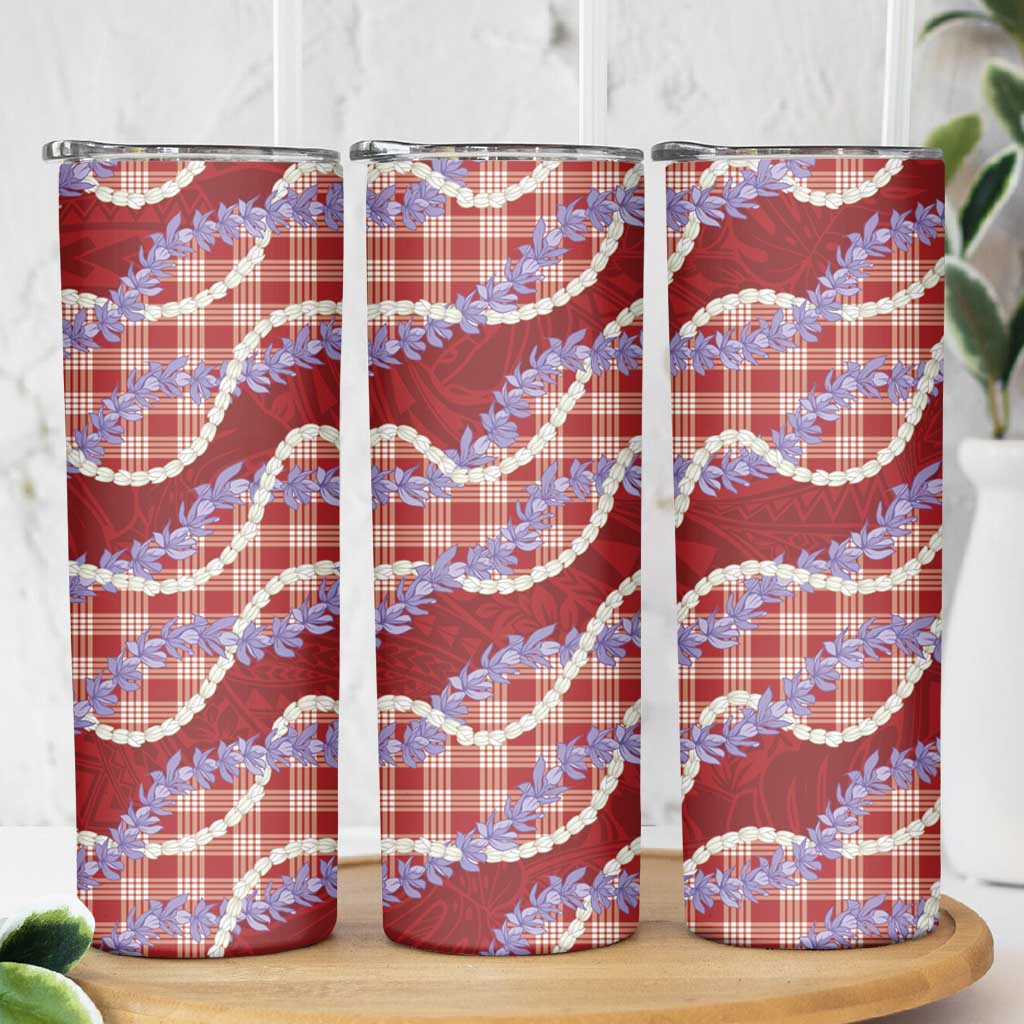Red Hawaii Palaka Honohono Pikake Skinny Tumbler Hawaiian Orchid Lei Polynesian Pattern LT14 - Polynesian Pride
