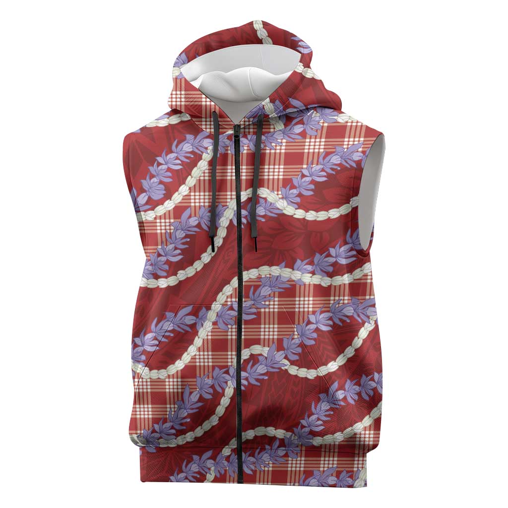 Red Hawaii Palaka Honohono Pikake Sleeveless Zip Hoodie Hawaiian Orchid Lei Polynesian Pattern LT14 Red - Polynesian Pride