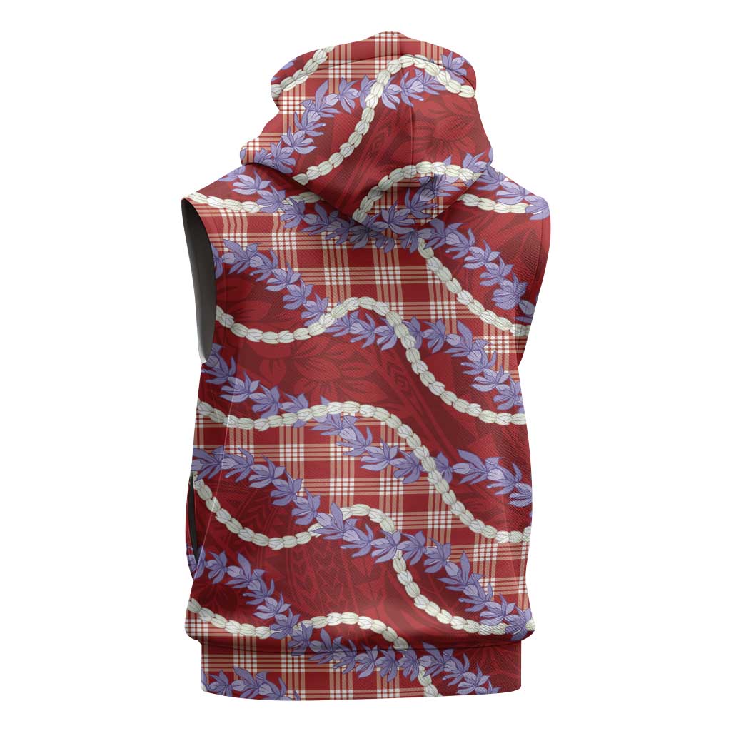 Red Hawaii Palaka Honohono Pikake Sleeveless Zip Hoodie Hawaiian Orchid Lei Polynesian Pattern LT14 - Polynesian Pride