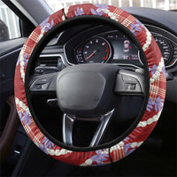 Red Hawaii Palaka Honohono Pikake Steering Wheel Cover Hawaiian Orchid Lei Polynesian Pattern LT14 - Polynesian Pride