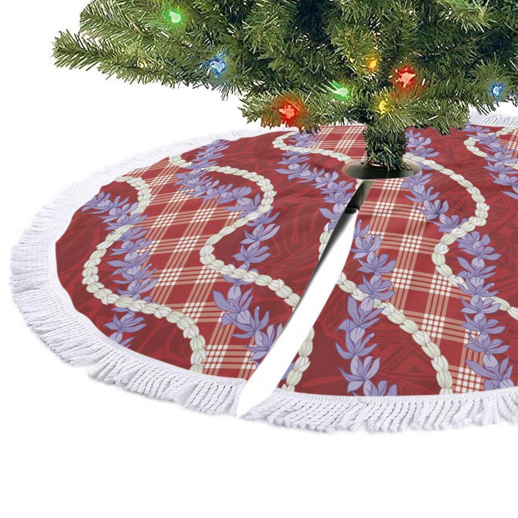 Red Hawaii Palaka Honohono Pikake Tree Skirt Hawaiian Orchid Lei Polynesian Pattern - Polynesian Pride