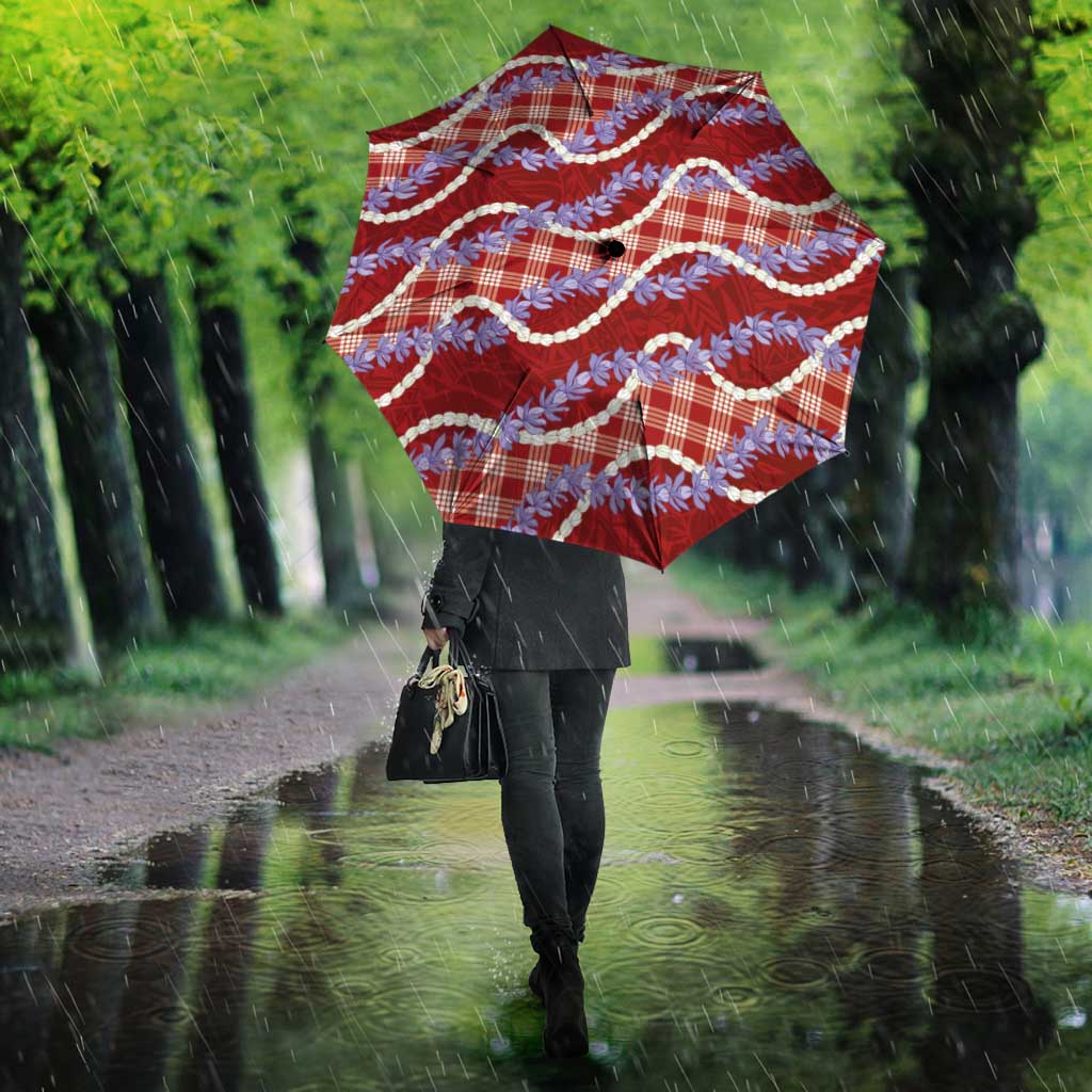 Red Hawaii Palaka Honohono Pikake Umbrella Hawaiian Orchid Lei Polynesian Pattern - Polynesian Pride