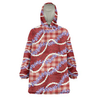 Red Hawaii Palaka Honohono Pikake Wearable Blanket Hoodie Hawaiian Orchid Lei Polynesian Pattern LT14 One Size Red - Polynesian Pride