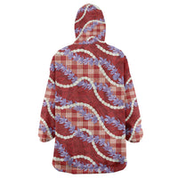 Red Hawaii Palaka Honohono Pikake Wearable Blanket Hoodie Hawaiian Orchid Lei Polynesian Pattern LT14 - Polynesian Pride
