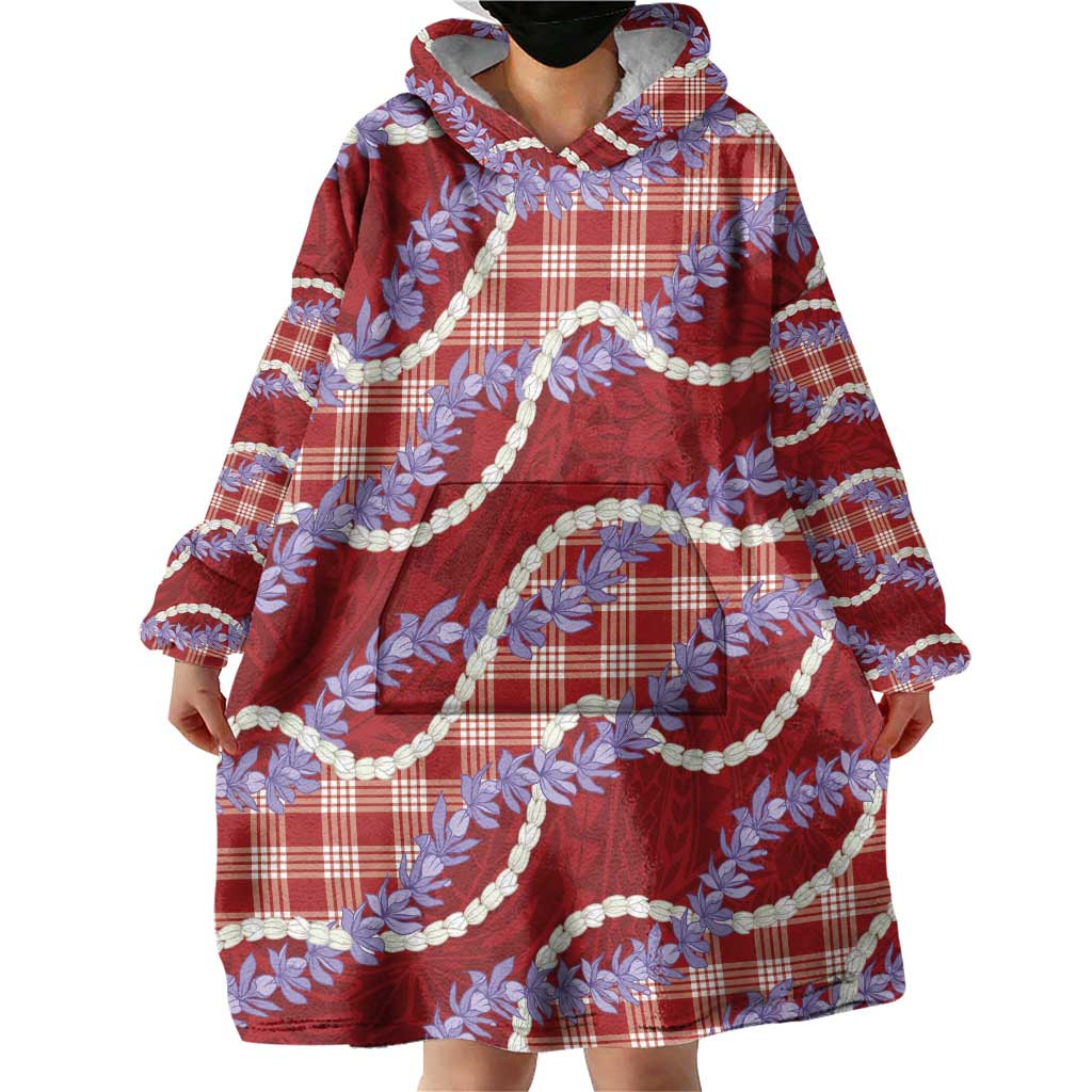 Red Hawaii Palaka Honohono Pikake Wearable Blanket Hoodie Hawaiian Orchid Lei Polynesian Pattern LT14 - Polynesian Pride