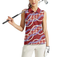 Red Hawaii Palaka Honohono Pikake Women Sleeveless Polo Shirt Hawaiian Orchid Lei Polynesian Pattern LT14 - Polynesian Pride