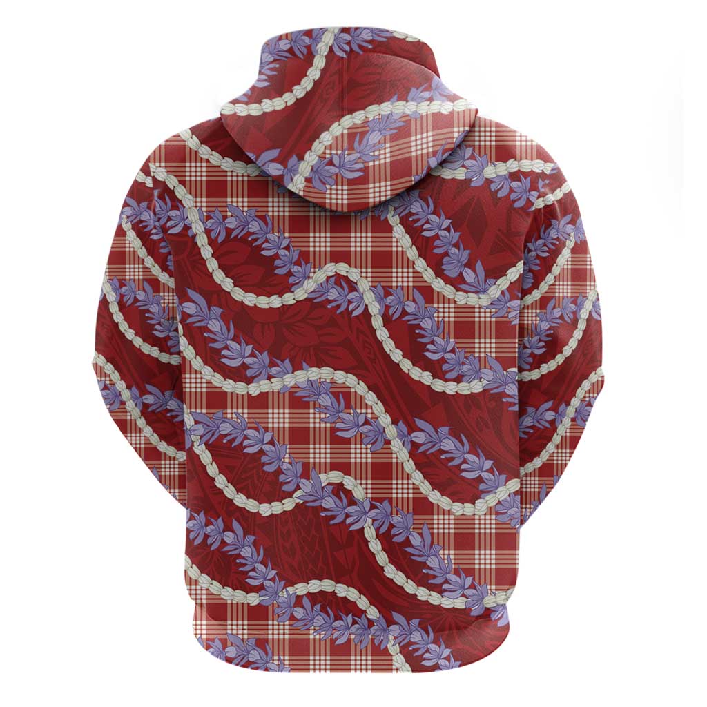 Red Hawaii Palaka Honohono Pikake Zip Hoodie Hawaiian Orchid Lei Polynesian Pattern - Polynesian Pride