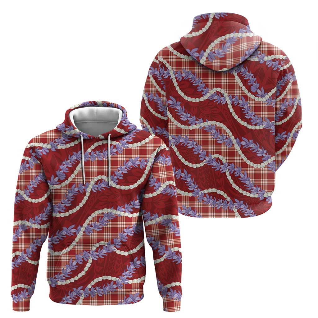Red Hawaii Palaka Honohono Pikake Zip Hoodie Hawaiian Orchid Lei Polynesian Pattern - Polynesian Pride