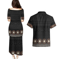 Bula Fiji Dashiki Vintage Fijian Masi Tapa Pattern Couples Matching Puletasi Dress and Hawaiian Shirt LT14 - Polynesian Pride